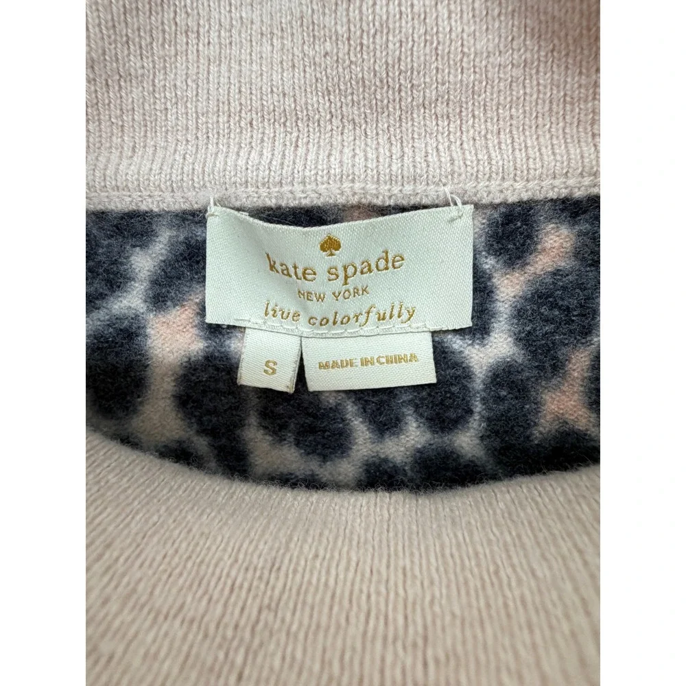 Kate Spade New York Leopard Print 100% Wool Short Sleeve Bow Sweater S
